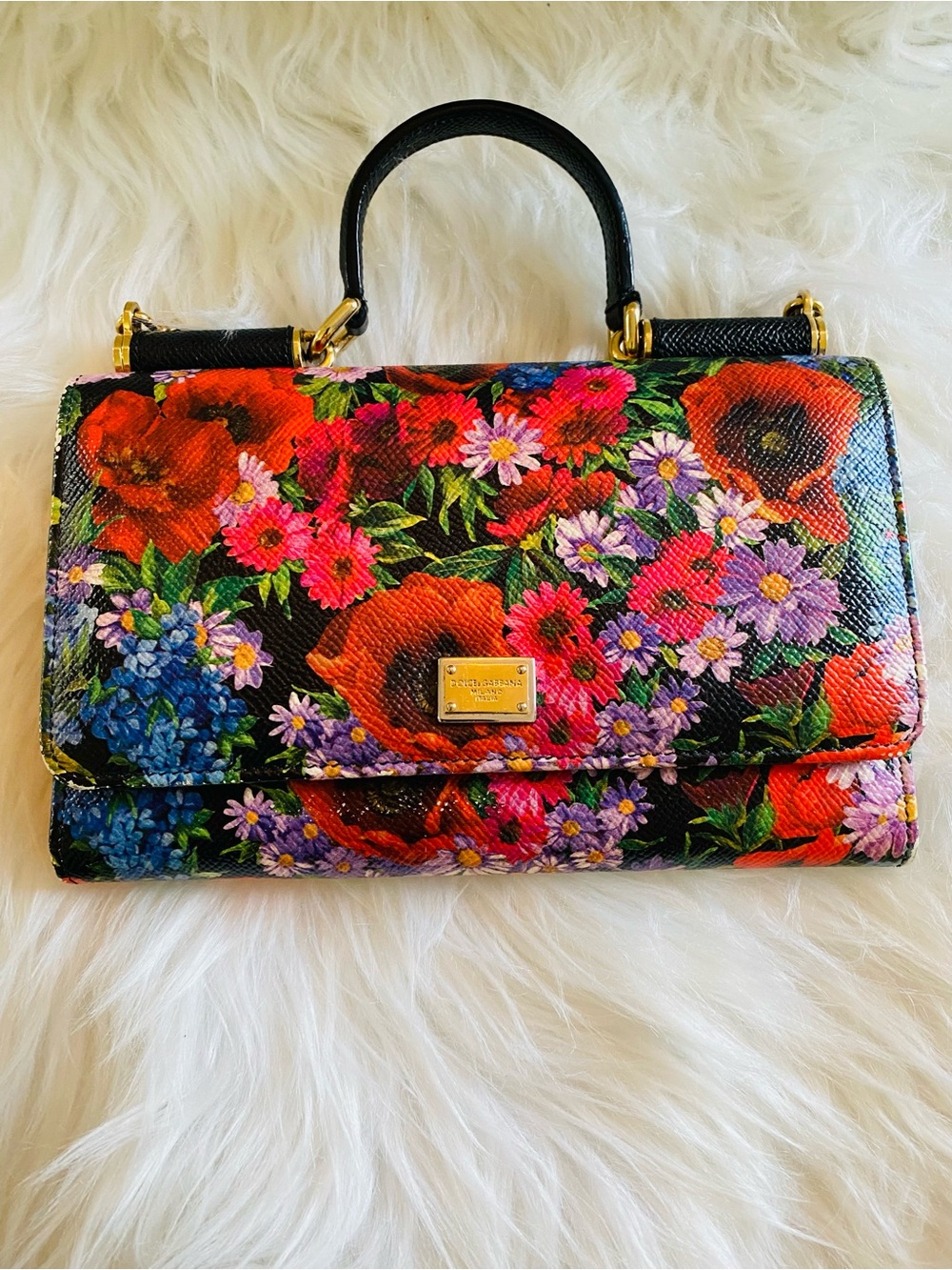Dolce & Gabbana Sicily 62 Floral Leather Crossbody Bag/Wallet on Chain Authentic